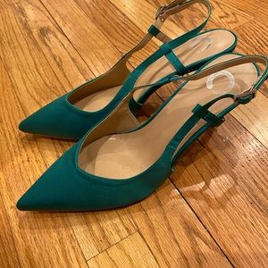 Emerald Green Satin Slingback Pointed Toe 3” Heel